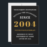 Invitación 21 Aniversario 2004 Oro Negro Personalizado Para É<br><div class="desc">Para los nacidos en 2004 y celebrando su fiesta de 21 años tenemos la tarjeta de invitación ideal para su cumpleaños. El fondo negro, blanco y dorado, es sencillo y elegante. Personalizar fácilmente el texto en la parte delantera y trasera de esta tarjeta de invitación de cumpleaños utilizando la plantilla...</div>