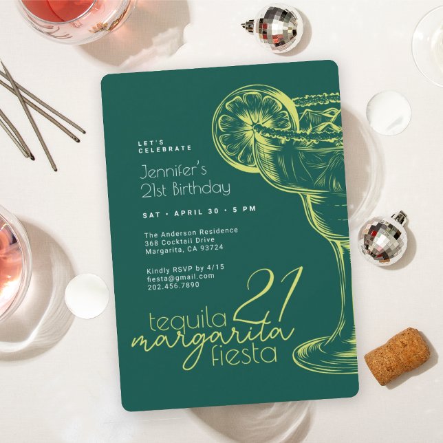Invitación 21 Aniversario de la moderna Margarita Fiesta Verd (Subido por el creador)