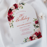 Invitación 21 Aniversario del Arco Floral Rosa Rosa Rosa Rosa<br><div class="desc">Las rosas rojas y las peonías rosadas onduladas están enclavadas en hojas de color verde oscuro en esta invitación de cumpleaños. La caligrafía clásica le permite a sus invitados saber que es un cumpleaños hito y quién es la celebración de cumpleaños. Este elemento forma parte de la colección Red Rose...</div>