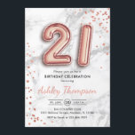 Invitación 21 Aniversario - Efecto de Mármol de los Globos de<br><div class="desc">Invitación a la fiesta de cumpleaños 21. Elegante diseño de rosa purpurina falso dorado con efecto de mármol gris. La tarjeta de invitación incluye el número de oro 21 globos, el tipo de letra de los confeti y el tipo de letra del guión. Perfecto para una elegante celebración de cumpleaños....</div>