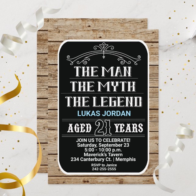 Invitación 21 Aniversario El hombre el mito la leyenda 21 año (21st Birthday The Man, The Myth, The Legend 21 Year old)