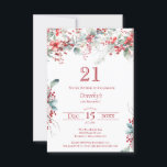 Invitación 21 Aniversario Elegante Berry Botánico de Invierno<br><div class="desc">Invite a sus huéspedes a una fiesta especial de invierno o cumpleaños de Navidades con este elegante diseño floral de arándanos rojos y hojas de sabio verde. Las bayas rojas profundas están enclavadas en hojas y ramas. El texto rojo se suma al ánimo festivo. Este elemento forma parte de la...</div>