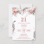 Invitación 21 Aniversario Elegante Berry Botánico de Invierno<br><div class="desc">Invite a sus huéspedes a una fiesta especial de invierno o cumpleaños de Navidades con este elegante diseño floral de arándanos rojos y hojas de sabio verde. Las bayas rojas profundas están enclavadas en hojas y ramas. El texto rojo se suma al ánimo festivo. Este elemento forma parte de la...</div>