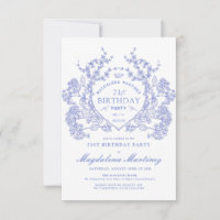 21 Aniversario Escudo de Floral Azul Vintage franc