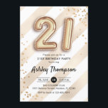 Invitación 21 Aniversario - Globos de oro de stripes<br><div class="desc">Invitación a la fiesta de cumpleaños 21. Elegante diseño en falso oro purpurina con rayas blancas. Invitar tarjeta con el número de oro 21 globos,  letra de guión con confeti. Perfecto para una elegante celebración del día 21. Mándame un mensaje si necesitas edad personalizado.</div>