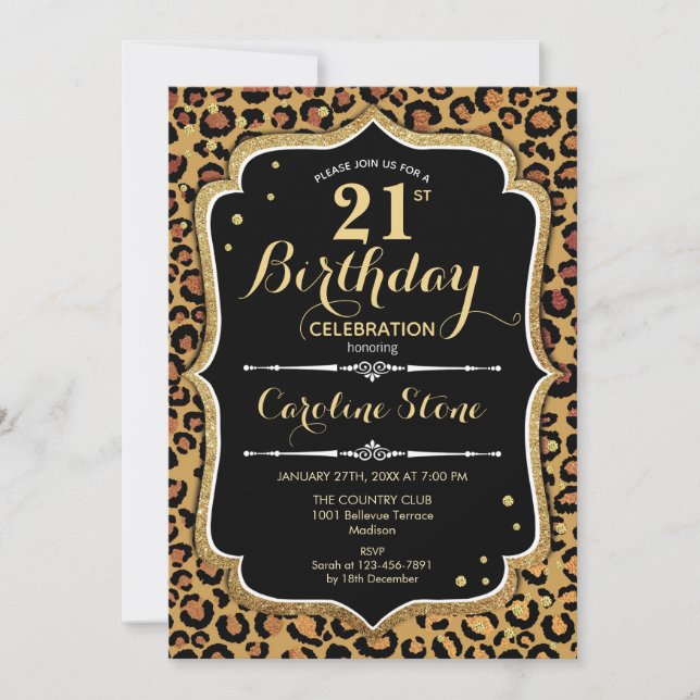 Invitación 21 Aniversario - Impresión de leopardo (Anverso)