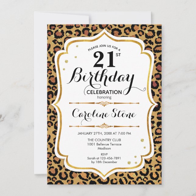 Invitación 21 Aniversario - Impresión de Leopardo de Oro (Anverso)