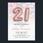 Invitación 21 Aniversario - Lámparas rosadas de globos de oro<br><div class="desc">Invitación a la fiesta de cumpleaños 21. Elegante diseño en falso oro rosa purpurina con luces rosa pastel y violeta. La tarjeta de invitación incluye el número de oro 21 globos y el tipo de letra del guión. Perfecto para una elegante celebración de cumpleaños. Mándame un mensaje si necesitas edad...</div>