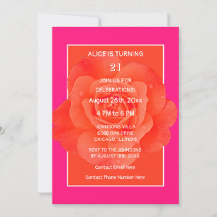 Invitación 21 Aniversario Naranja Rosa Rosa Floral Moderno