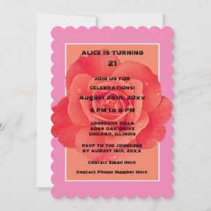 Invitación 21 Aniversario Naranja Rosa Rosa Floral Moderno