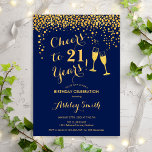 Invitación 21 Aniversario - Saludos Al Oro De La Marina De Gu<br><div class="desc">Invitación al cumpleaños 21. ¡Saludos A 21 Años! Diseño elegante en marina y oro. Incluye gafas de champán,  letra de guión y confeti. Perfecto para una elegante fiesta de cumpleaños. Personaliza con tus propios detalles. Se puede personalizar para mostrar cualquier edad.</div>