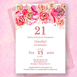 Invitación 21 Aniversario San Valentín Corazón Raro Rosa