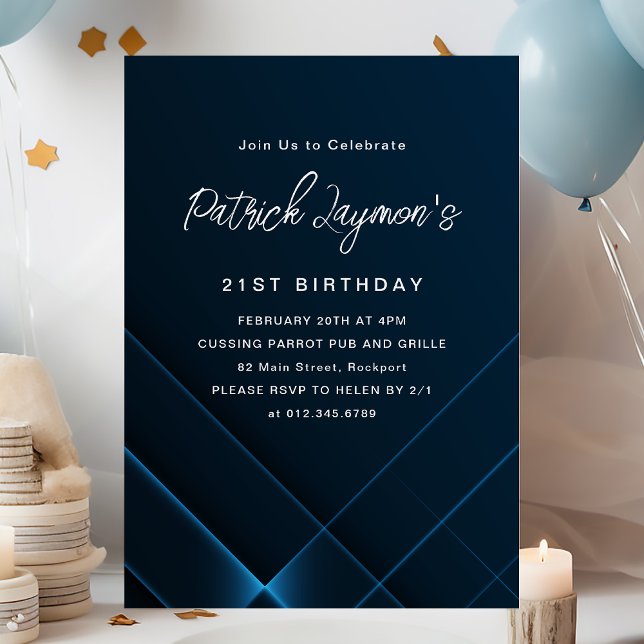Invitación 21 Aniversario Simple Moderno Geométrico Azul Oscu (Subido por el creador)