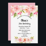 Invitación 21 años coral dahlia flores rosa pastel<br><div class="desc">Una elegante tarjeta de invitación para un fiesta de 21 años. Con flores contemporáneas de dahlia color rosa,  melocotón y coral como decoración. Un fondo rosa pastel sobre la espalda. El nombre está escrito con escritura de estilo con letras negras.</div>