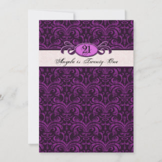 Invitación 21 años para un Chica gótico, Fuschia Damask