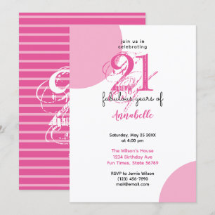 Invitación 21 cumpleaños 21 años fabulosos Tipografía PINK