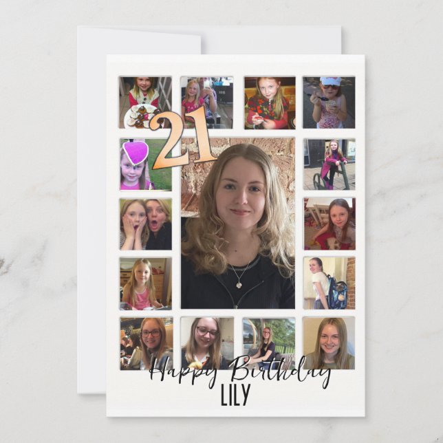 Invitación 21 cumpleaños Almond flor crema azul (Anverso)