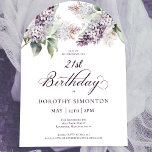 Invitación 21 cumpleaños Arco de Flores Lilac Purple Spring<br><div class="desc">Las lilatas moradas de acuarela suave crean una invitación de cumpleaños 21 en primavera de bonito. La caligrafía añade una estética elegante. Esta invitación de 21 años está disponible en el material tradicional y en una versión descargable. Forma parte de la colección Purple Spring Lilac Flower. Le permite elegir un...</div>