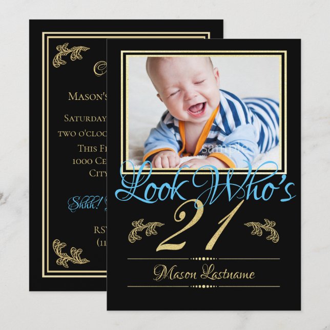 Invitación 21° cumpleaños con foto (Anverso / Reverso)