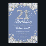 Invitación 21 cumpleaños Diamante azul y plata<br><div class="desc">Invitación al cumpleaños 21. Diamante Diamante de imitación azul y plateado. Elegante invitación de Bash de cumpleaños. Cumpleaños de adultos. Cumpleaños de las mujeres. Cumpleaños de los hombres. Para una mayor personalización,  haga clic en el botón "Personalizar" y utilice nuestra herramienta de diseño para modificar esta plantilla.</div>