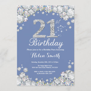 Invitación 21 cumpleaños Diamante azul y plata