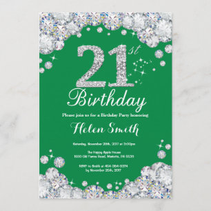 Invitación 21 cumpleaños Diamante Verde y Plata
