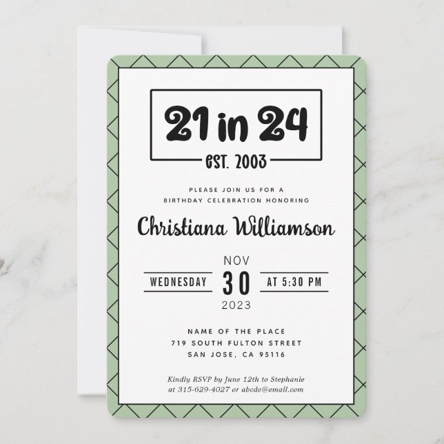 Invitación 21° cumpleaños en la celebración de cumpleaños 202 (Anverso)