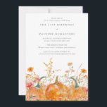 Invitación 21 cumpleaños Fiesta sorpresa Calabaza Flor silves<br><div class="desc">Las calabazas de otoño están enclavadas en delicadas flores silvestres amarillas y naranjas para crear una estética elegante. Todo el texto es editable para que puedas diseñar fácilmente tu propio estado de ánimo especial.</div>