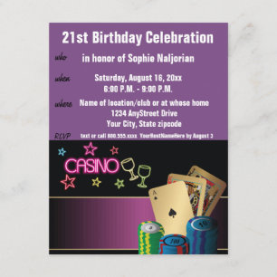 Invitación 21 cumpleaños Las Vegas o Casino