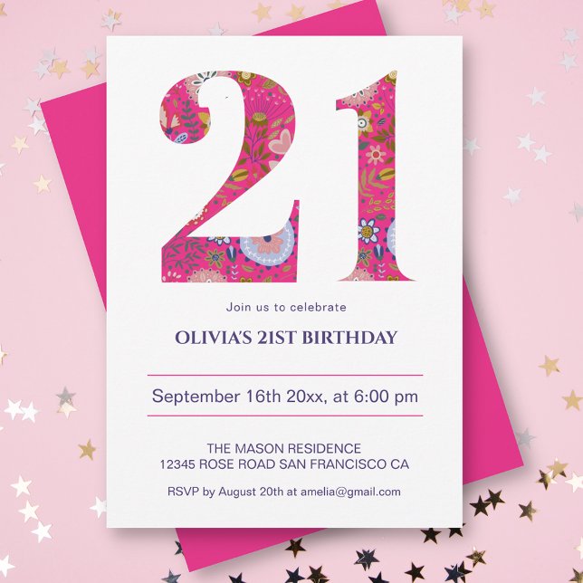 Invitación 21 Cumpleaños Motif Negrita Negrita Negrita Rosa M (Subido por el creador)