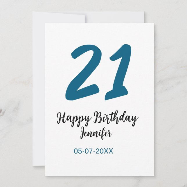 Invitación 21 cumpleaños negrita letra azul simple mínimo (Anverso)