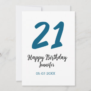 Invitación 21 cumpleaños negrita letra azul simple mínimo