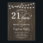 Invitación 21° cumpleaños - Patrón de madera rústica<br><div class="desc">Invitación rústica del 21º cumpleaños Diseño rústico sencillo con un patrón de madera marrón oscuro y luces de cuerda de hadas. Caracteriza el tipo de letra del guión. ¡Salud a 21 años! ¡Se puede personalizar en cualquier edad! Mándame un mensaje si necesitas más personalización.</div>