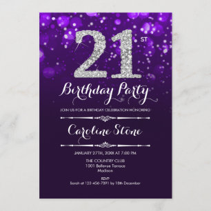 Invitación 21° cumpleaños - Plata morada