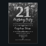 Invitación 21° cumpleaños - Plata negra<br><div class="desc">Invitación al cumpleaños 21. Elegante diseño blanco negro con una falsa plata purpurina. Cumpleaños de adultos. Presenta diamantes y tipos de letra de guión. invitaciones de cumpleaños de hombres o mujeres. Perfecto para una elegante fiesta de cumpleaños. Mándame un mensaje si necesitas más personalización.</div>
