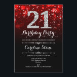 Invitación 21° cumpleaños - Plata negra roja<br><div class="desc">Invitación al cumpleaños 21. Elegante diseño blanco y negro rojo con una falsa plata purpurina. Cumpleaños de adultos. Presenta diamantes y tipos de letra de guión. invitaciones de cumpleaños de hombres o mujeres. Perfecto para una elegante fiesta de cumpleaños. Mándame un mensaje si necesitas más personalización.</div>