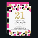 Invitación 21 cumpleaños Purpurina de oro negro y rosado<br><div class="desc">El Purpurina espumoso Confetti cumple 21 años. Los confetti Gold, Hot Pink y Black se lanzaron a esta moderna invitación de 21 años. El número "21" en purpurina digital falso de oro. Si desea un cambio de color, envíe un correo electrónico a paula@labellarue.com antes de realizar un pedido y se...</div>