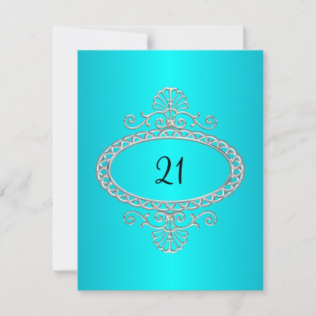 Invitación 21 cumpleaños Turquesa y Plata Metalizado (Anverso)