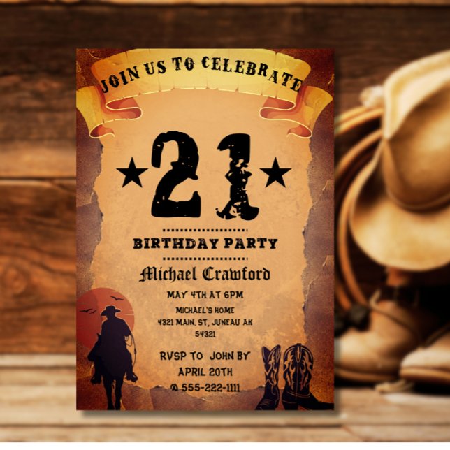 Invitación 21 de cumpleaños vaquero fiesta de montar a caball (Subido por el creador)