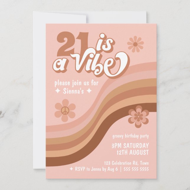 Invitación 21 es un cumpleaños rosado Vibe Retro Daisy (Anverso)