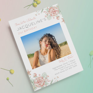 Invitación 21 Femenina foto de cumpleaños número 21