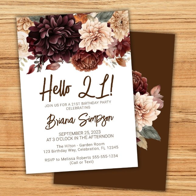 Invitación 21 Fiesta de cumpleaños Brown Beige Floral (Subido por el creador)