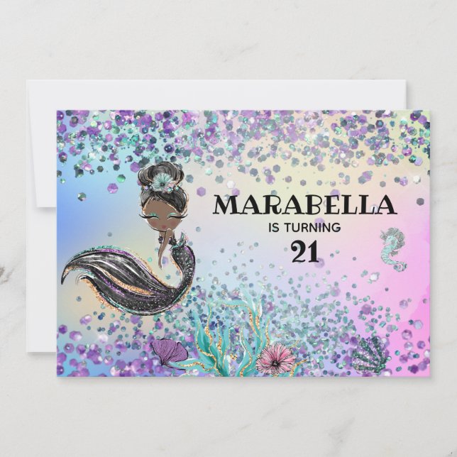 Invitación *~* 21 Fiesta de cumpleaños de la sirena arcoiris  (Anverso)