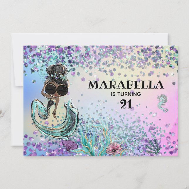 Invitación *~* 21 Fiesta de cumpleaños de la sirena de arcoir (Anverso)