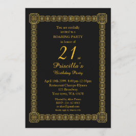 Invitación 21,Fiesta de cumpleaños,Estilo Gastby,Oro negro v3