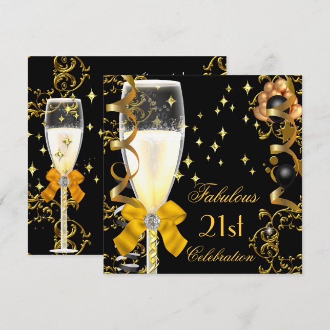 Invitación 21 Fiesta de cumpleaños Fabulous Champagne Gold Bl (Anverso / Reverso)