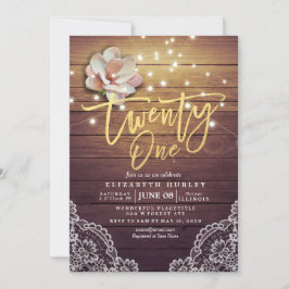 Invitación 21 Fiesta de Cumpleaños Flores String Luces Lace d