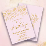 Invitación 21 Fiesta de cumpleaños Rosa de oro Floral Rubor r<br><div class="desc">Elegantes rosas de oro de línea abierta crean el borde superior perfecto. El fondo rosa oscuro aporta una estética femenina y la caligrafía aporta un toque de lujo. Esta invitación forma parte de la colección de Rosas Luxe Gold. Contiene plantillas para papelería de cumpleaños, carteles de bienvenida y decoración de...</div>