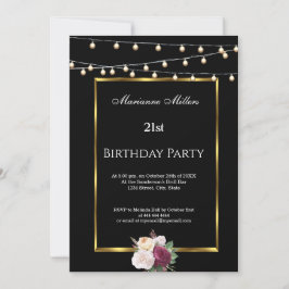 Invitación 21 Fiesta de cumpleaños Rosas de las luces de hada