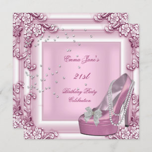 Invitación 21 Fiesta de cumpleaños zapatos de tacón rosado